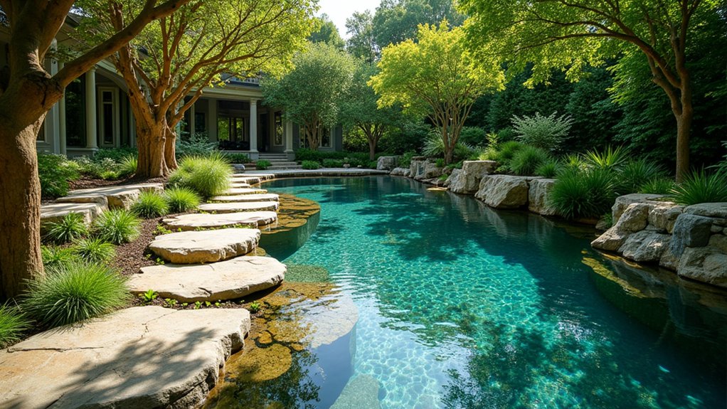 23 Natural Pool Design Ideas That Embrace Organic Beauty integrated stone pathways enhance tranquility