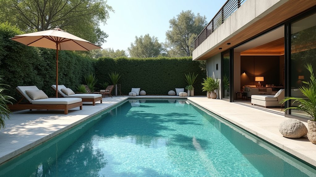 23 Fiberglass Pool Design Ideas That Are Built to Impress intimate luxury lounging oasis