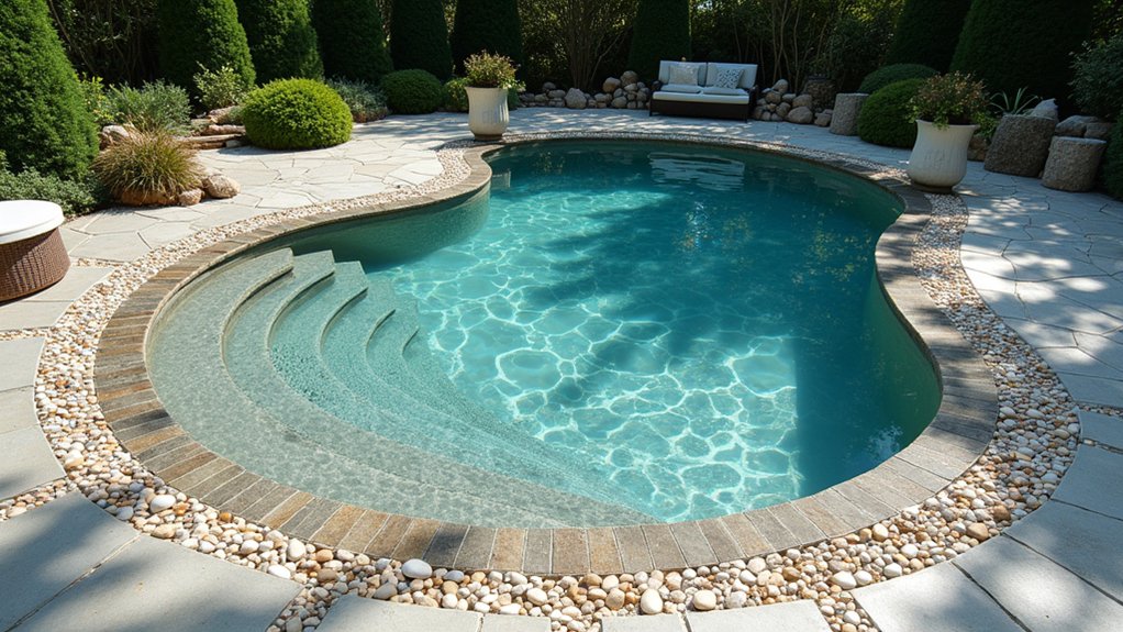 20 Serene Pool Landscaping With Pebbles That Add Natural Texture intricate pebble pool designs