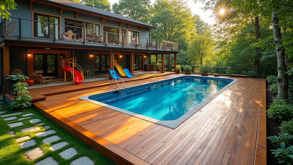 17 Bold Above Ground Pool Deck Multi Level Designs That Add Dimension joyful family playtime oasis