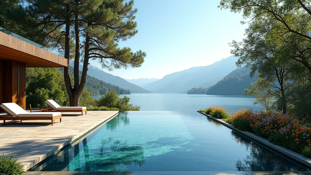 15 Infinity Pool Design Ideas for Jaw-Dropping Landscapes lakeside tranquility and serenity