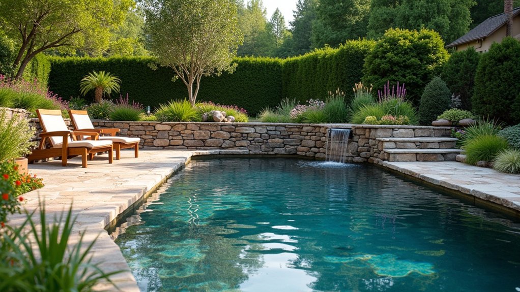 18 Budget-Savvy Stock Tank Pool Landscape Ideas That Pack a Punch layered stone pool accents