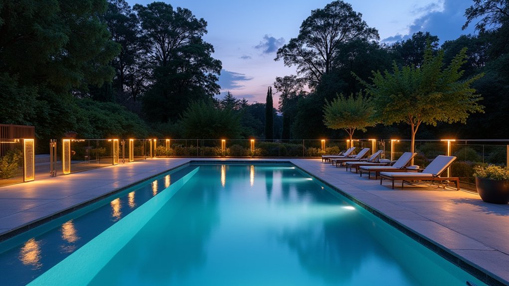 21 Safe and Stylish Pool Deck Railing Ideas to Frame Your View lighted railings enhance ambiance