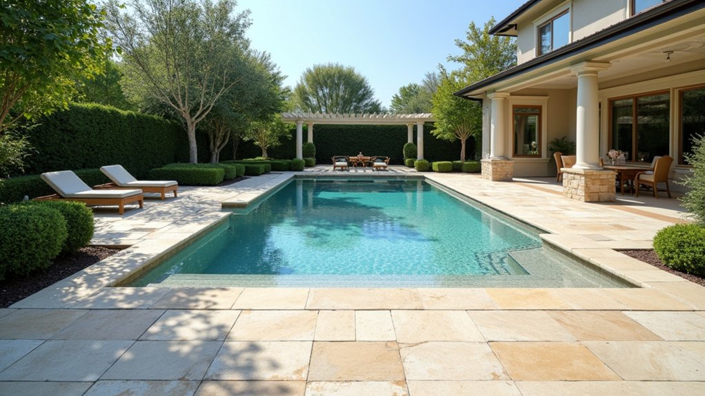 23 Beautiful Pool Deck Ideas Inground Pavers for a Polished Look limestone poolside elegance retreat