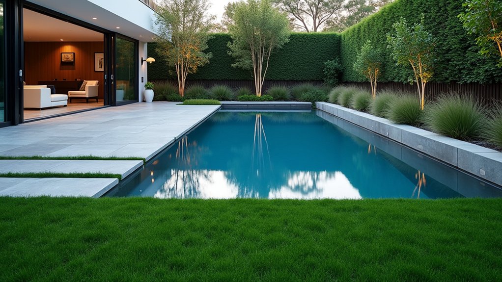 23 Modern Pool Landscaping Ideas That Redefine Backyard Design low maintenance backyard oasis