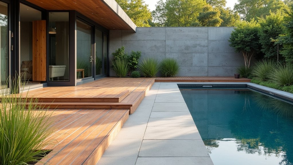 20 Effortless Low Maintenance Pool Landscaping Ideas for Easy Care low maintenance elegant decking options