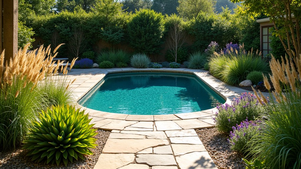 15 Clever Cheap Pool Landscaping Ideas That Stretch Your Dollar low maintenance poolside plant selection