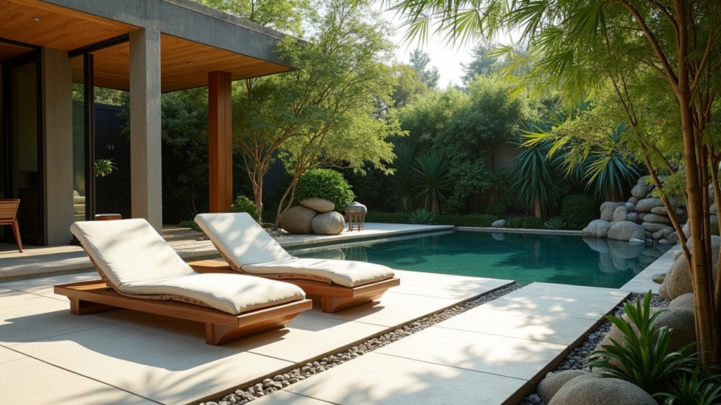 23 Serene Zen Pool Deck Ideas for a Tranquil Outdoor Retreat low profile seating arrangement recommended