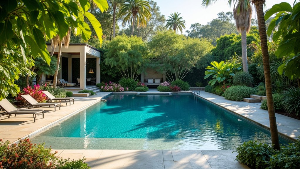 20 Pool Ideas With Zero Entry Designs for Effortless Access lush garden pool oasis