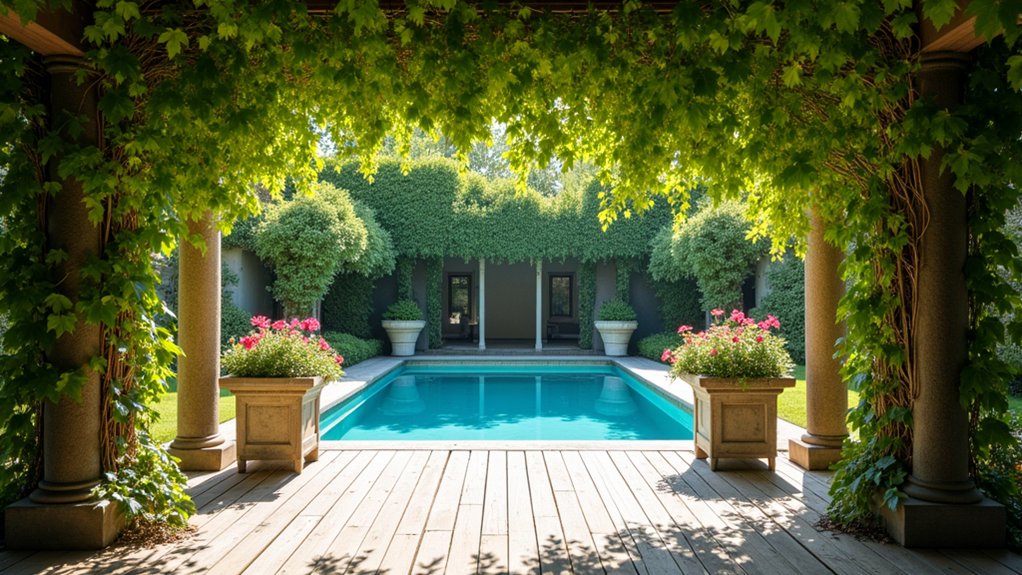 21 Clever Pool Deck Shade Ideas for Cool Summer Days lush green shaded retreat