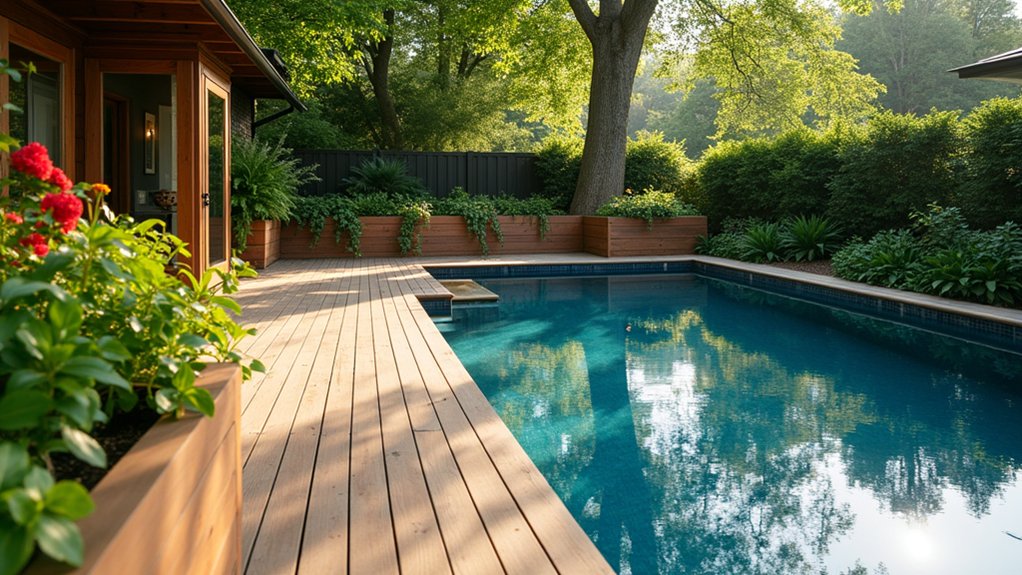 23 Creative Above Ground Pool Deck Small Yard Solutions That Work lush greenery and tranquility