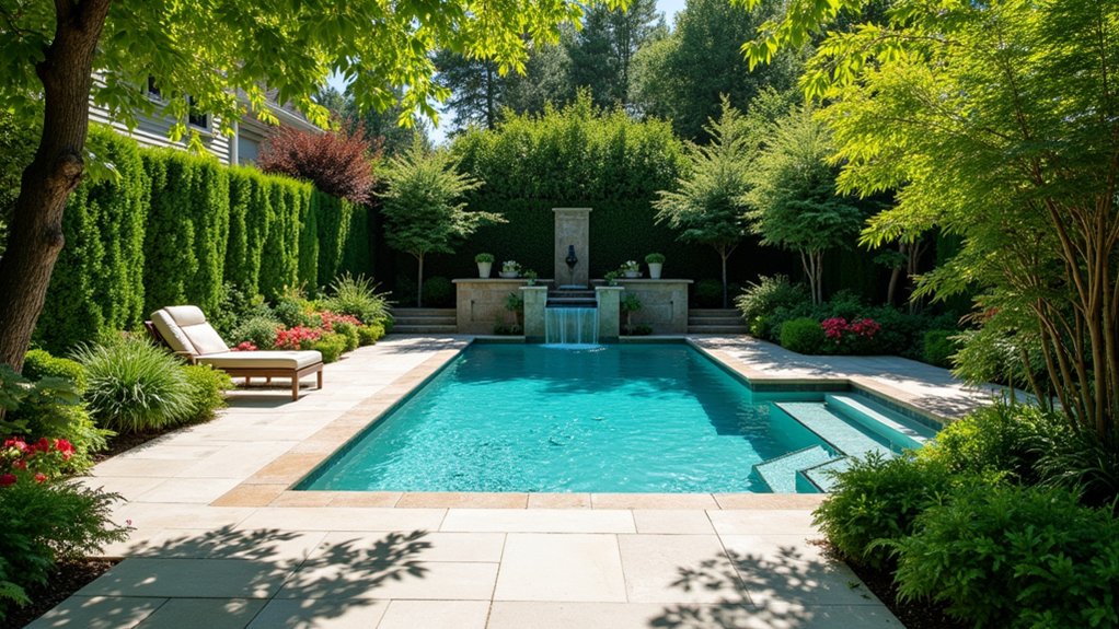 23 Seamless Pool Deck Extension Ideas for a Bigger Backyard Feel lush greenery enhances tranquility