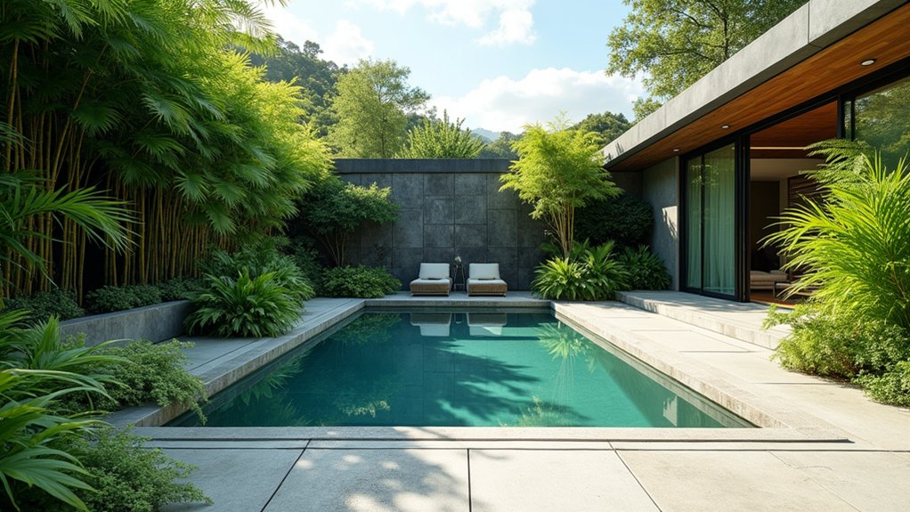 23 Serene Zen Pool Deck Ideas for a Tranquil Outdoor Retreat lush greenery for tranquility
