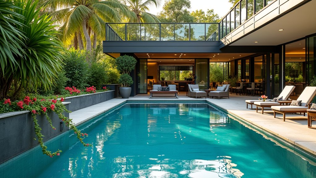 23 Stylish Pool Landscaping With Fence Ideas That Feel Secure and Chic lush greenery meets elegance