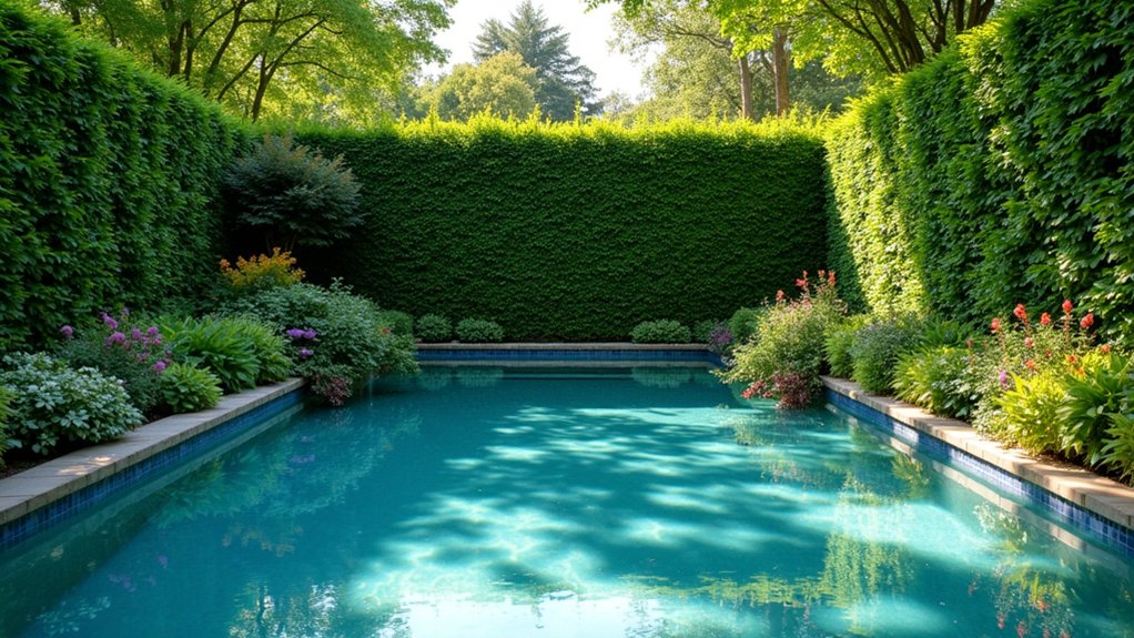 18 Stylish Above Ground Pool Landscaping Designs That Impress Instantly lush hedges for privacy