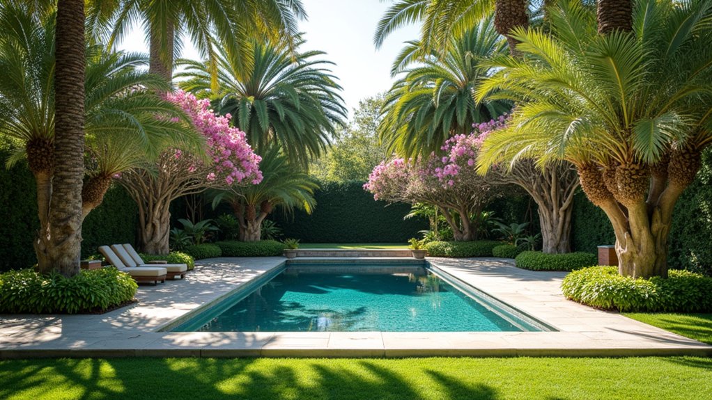 15 Inviting Pool Landscaping With Trees for Shade and Serenity lush poolside tree selection