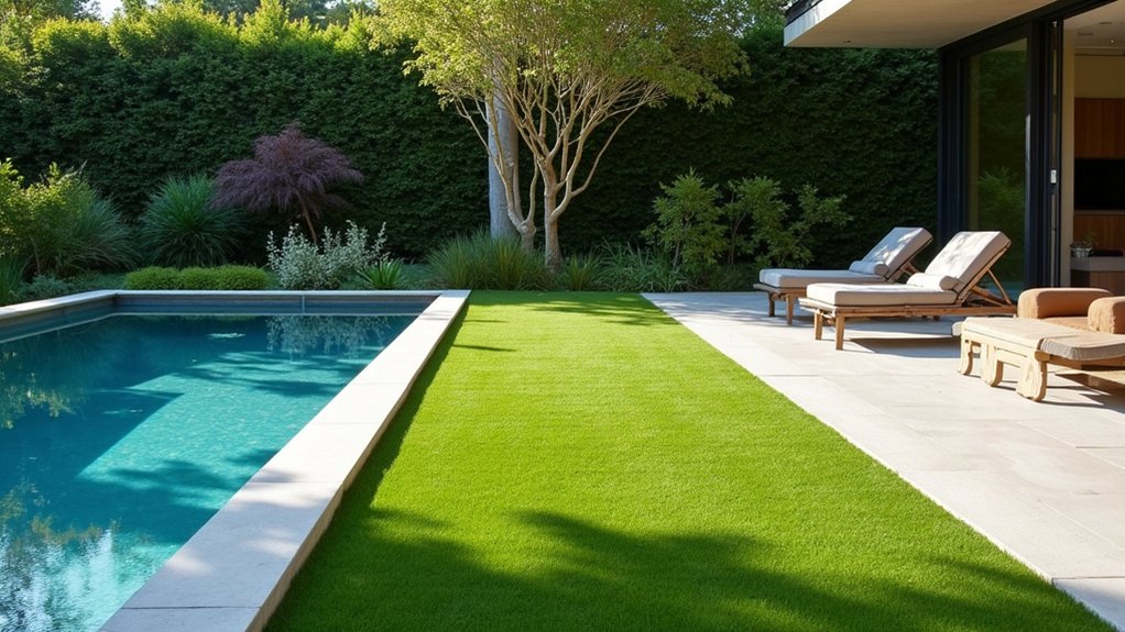 21 Crisp Pool Deck Edging Ideas That Define the Space lush synthetic turf elegance