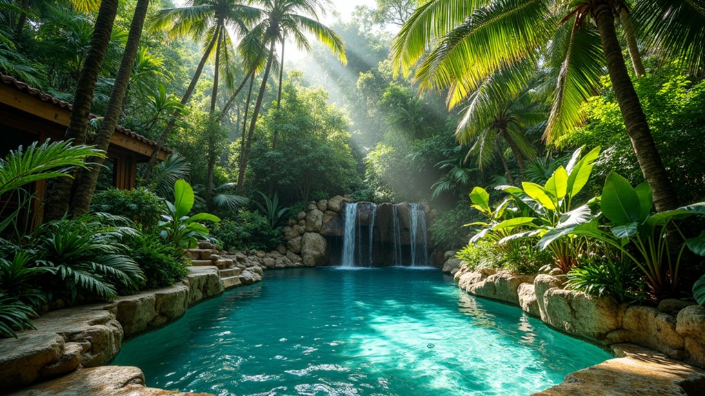 lush tropical pool oasis