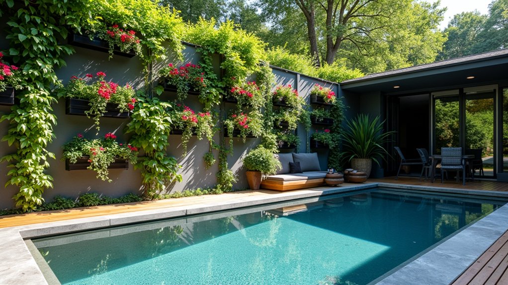 15 Above Ground Pool Design Ideas for Modern Backyards lush vertical garden backdrop