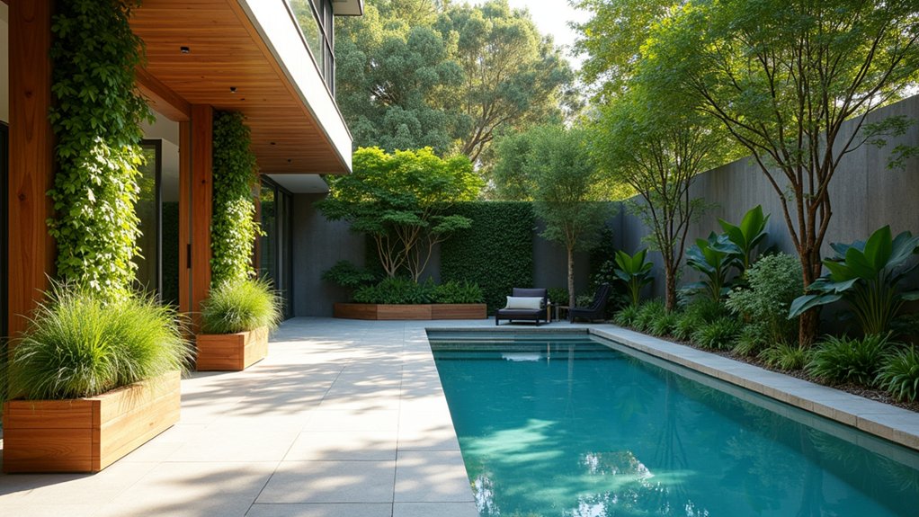 23 Smart Pool Deck Privacy Ideas That Still Feel Open lush vertical garden elegance