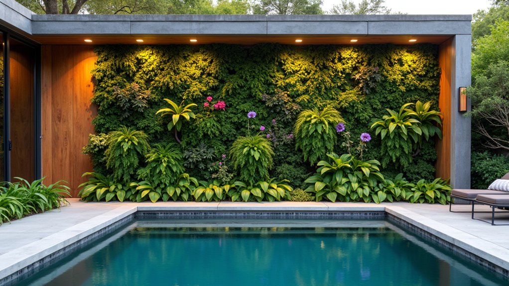 17 Unique Pool Deck Wall Decorating Ideas That Add Visual Interest lush vertical garden oasis