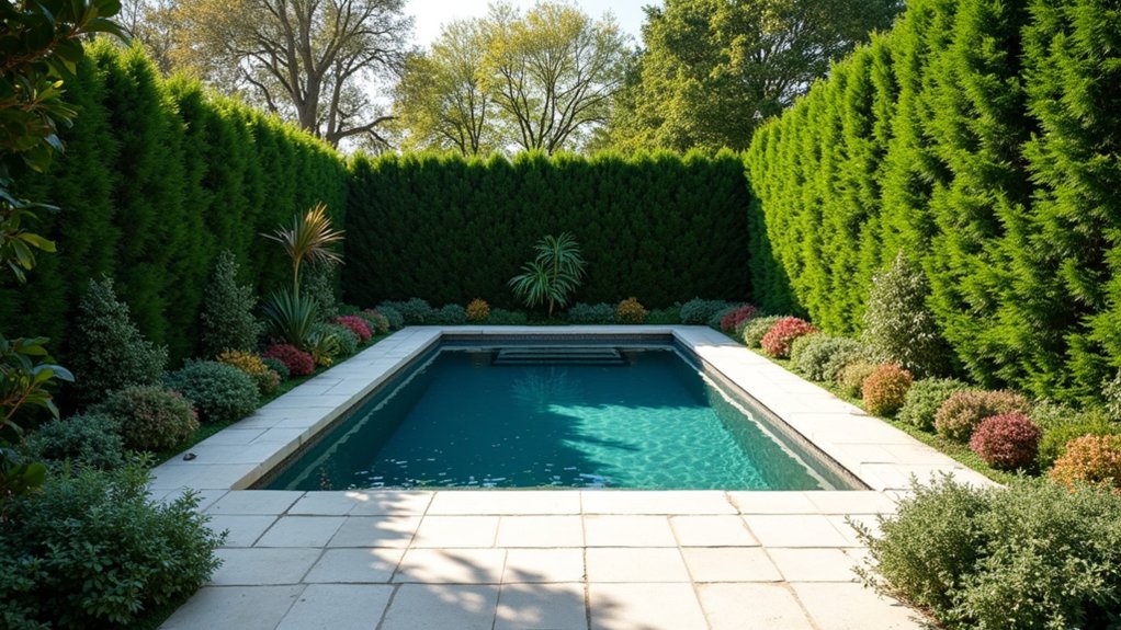 23 Stylish Pool Landscaping With Fence Ideas That Feel Secure and Chic lush vibrant privacy oasis