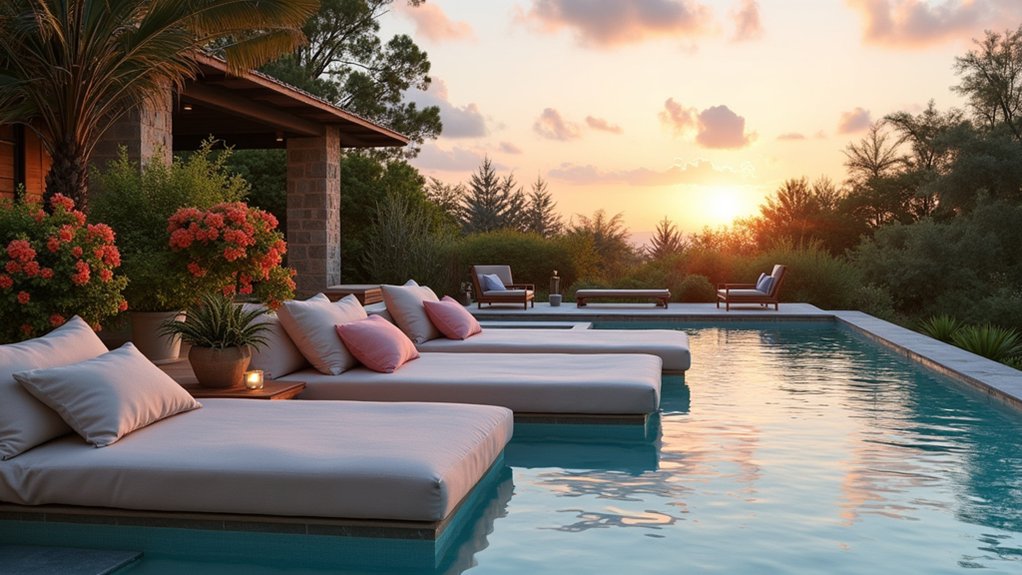 23 Cozy Pool Deck Decorating Ideas With Seating Areas for Relaxation luxurious floating poolside relaxation