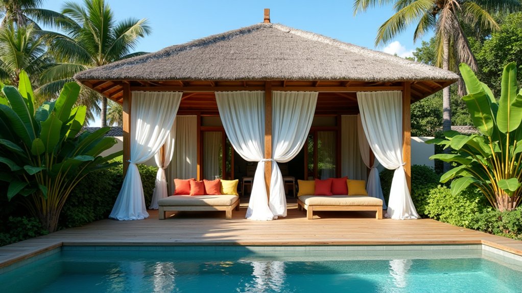 23 Fresh Pool Deck Renovation Ideas That Completely Transform Your Yard luxurious poolside cabana retreat