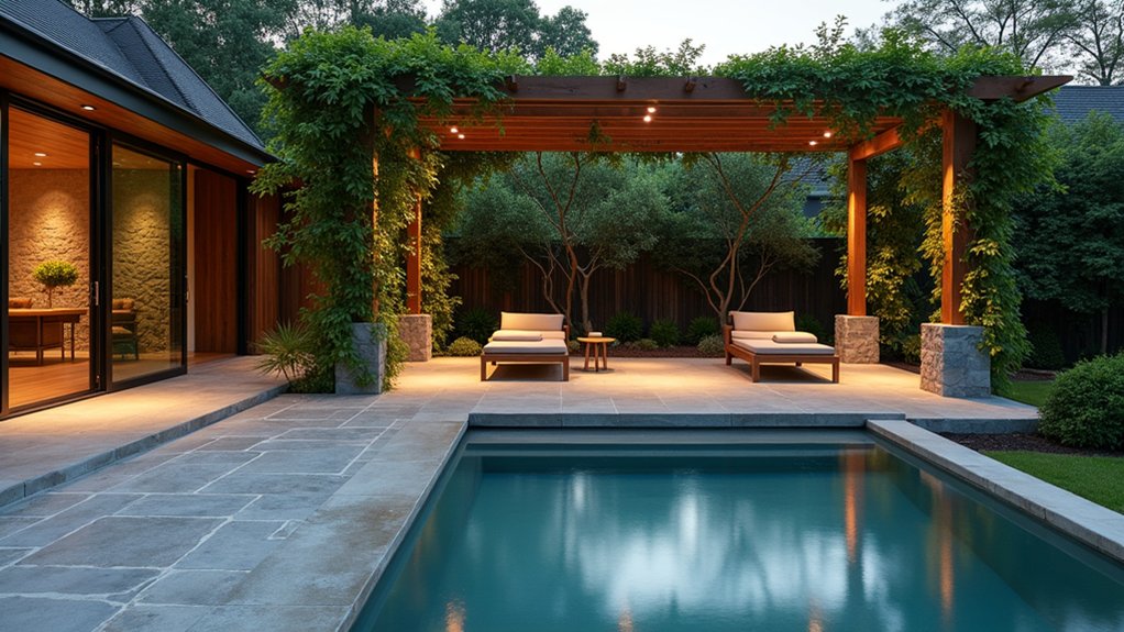 23 Concrete Pool Design Ideas That Blend Form and Function luxurious poolside pergola retreat