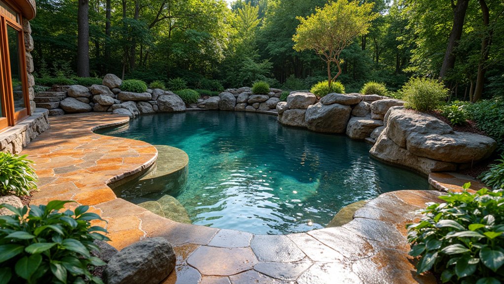 17 Natural Pool Deck Stone Ideas That Blend With the Landscape luxurious porphyry pool deck