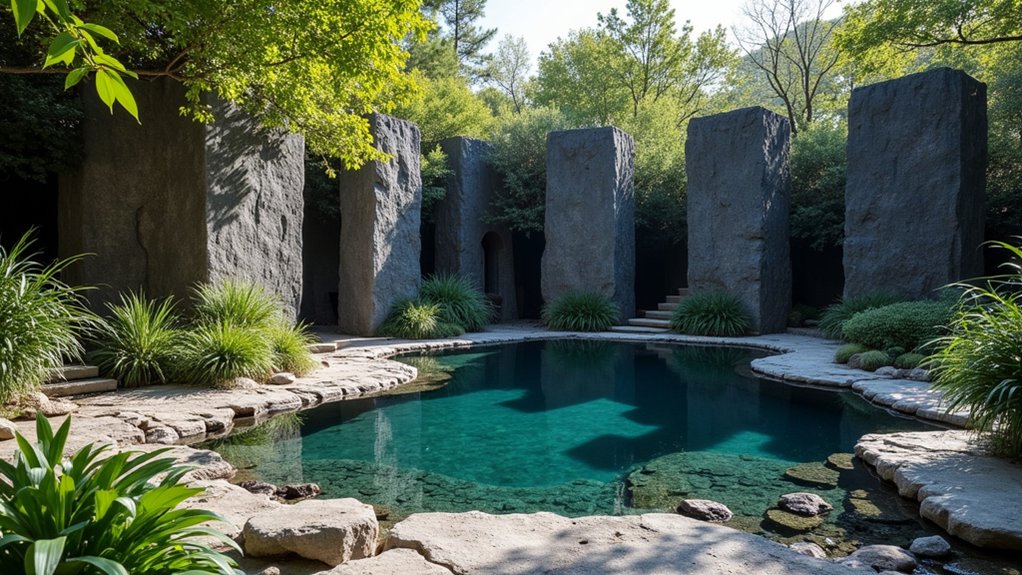 23 Natural Pool Landscaping With Rocks for Earthy, Organic Style majestic basalt columns elevate