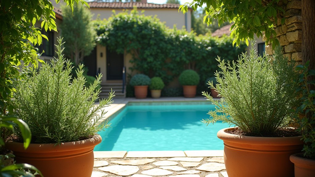 20 Elegant Mediterranean Pool Landscaping Ideas Full of Timeless Charm mediterranean aromatic herb garden
