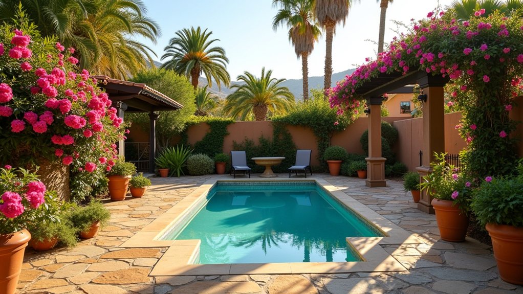 18 Stylish Above Ground Pool Landscaping Designs That Impress Instantly mediterranean backyard retreat ambiance