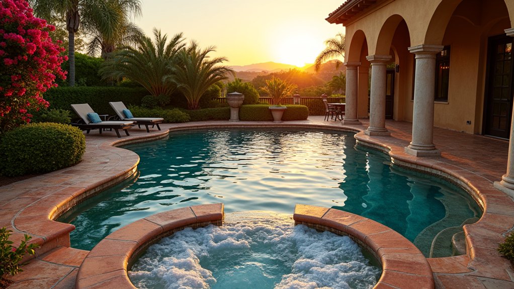 18 Pool Ideas With Hot Tub Features for Total Relaxation mediterranean luxury pool retreat