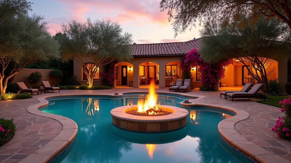 15 Pool Design Ideas With Fire Pit Accents for Cozy Nights mediterranean poolside fire island