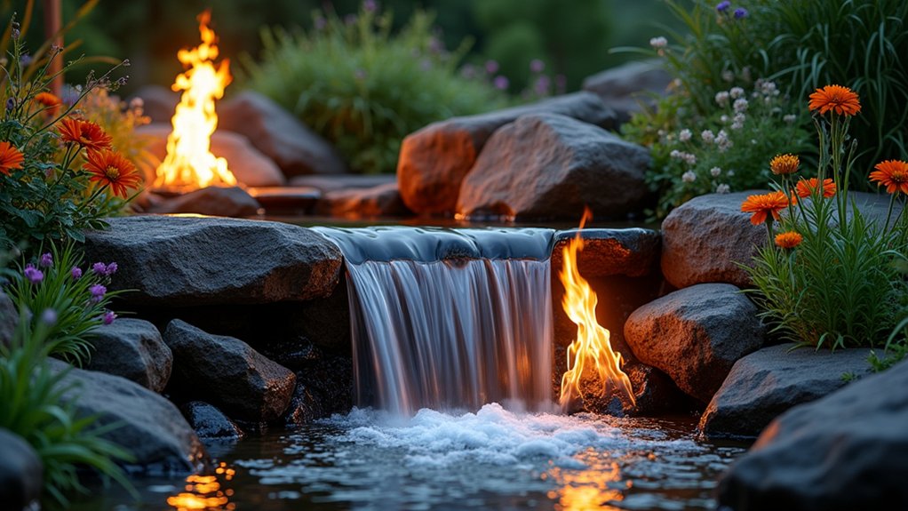 15 Captivating Pool Landscaping Waterfall Ideas That Add Movement and Sound mesmerizing waterfall with flames
