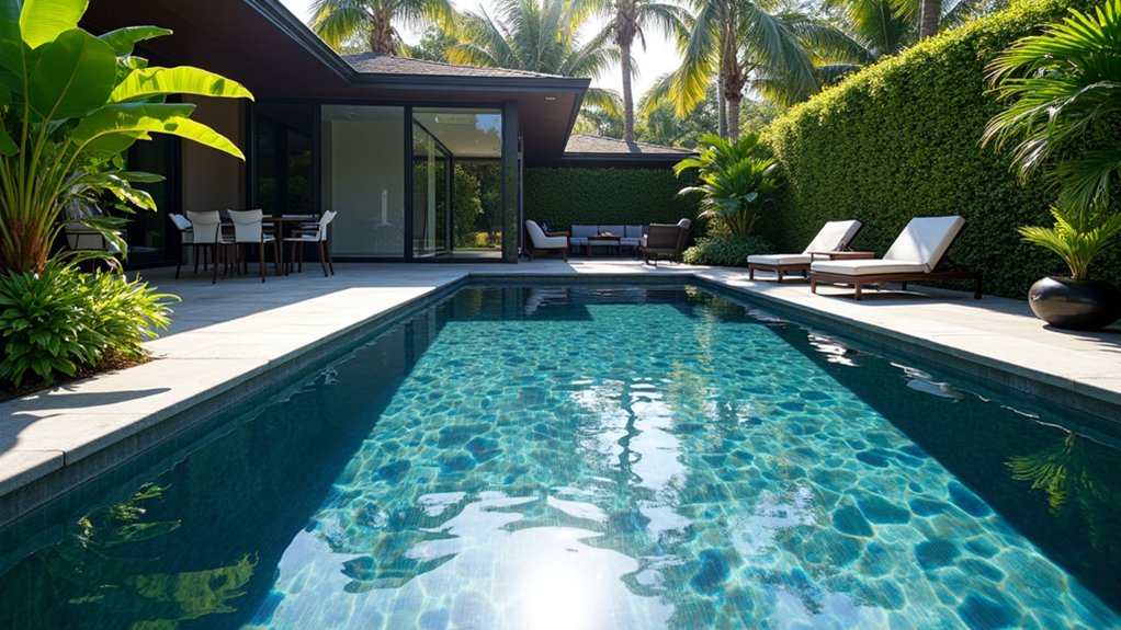 23 Tough Pool Deck Coating Ideas That Stand Up to the Elements metallic pool deck transformation