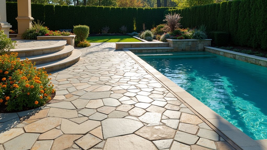 19 Durable Pool Deck Concrete Ideas That Are Built to Last minimalist geometric concrete pavers