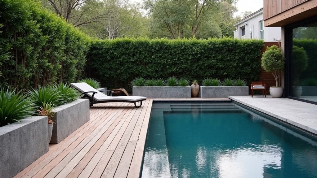 20 Clever Small Backyard Pool Landscaping Ideas That Maximize Space minimalist outdoor decking design