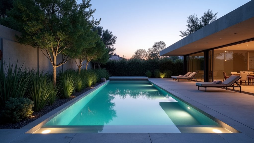 18 Sleek Minimalist Pool Landscaping Ideas That Keep It Simple minimalist pool lighting scheme