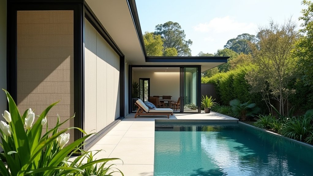 23 Smart Pool Deck Privacy Ideas That Still Feel Open modern elegance with retractable screens