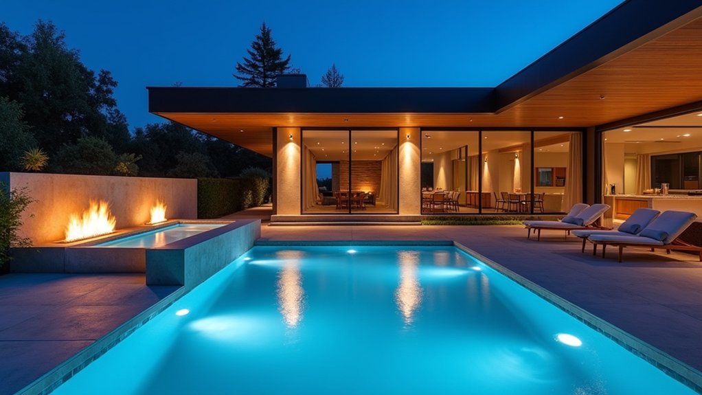 15 Pool Design Ideas With Fire Pit Accents for Cozy Nights modern geometric pool design