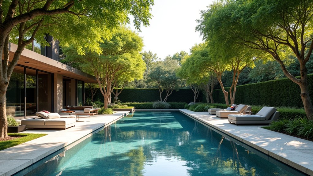 15 Inviting Pool Landscaping With Trees for Shade and Serenity modern oasis with greenery