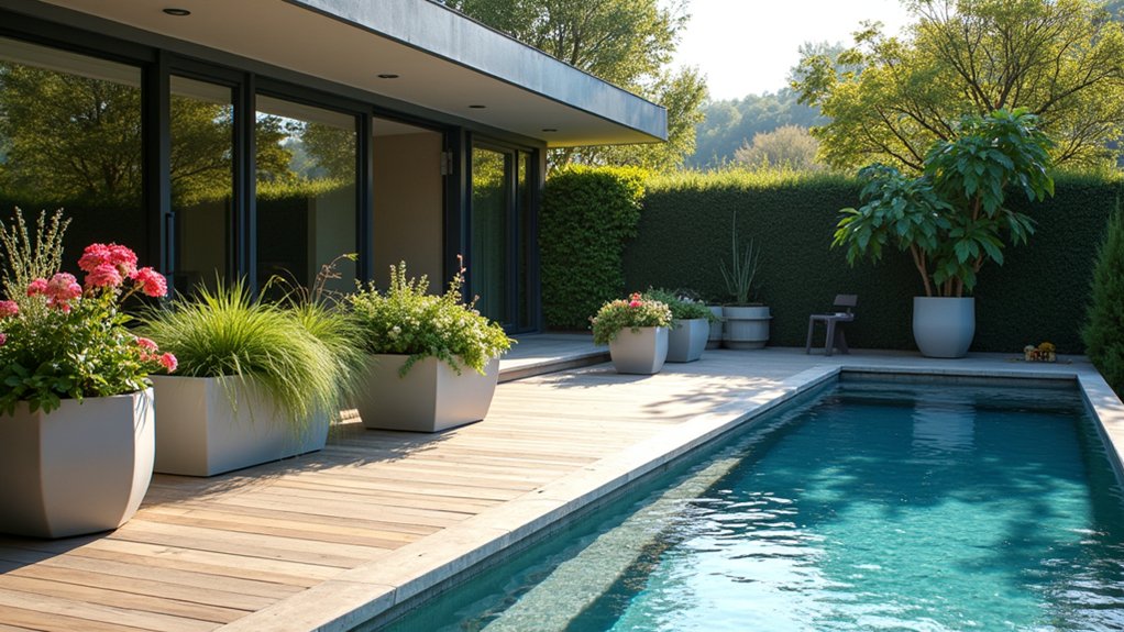 17 Easy Pool Deck Update Ideas That Make a Big Impact modern planters elevate aesthetics