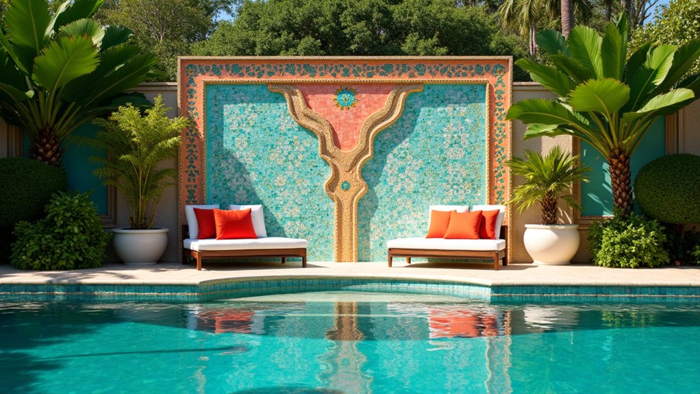 17 Unique Pool Deck Wall Decorating Ideas That Add Visual Interest mosaic tile pool transformation