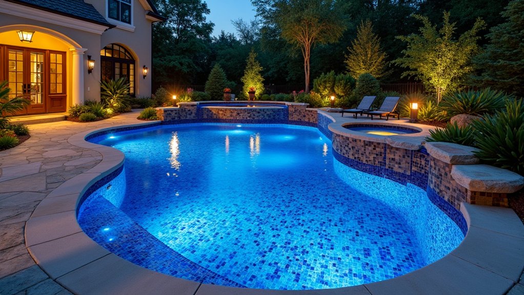 23 Functional Fiberglass Pool Landscape Ideas That Complement the Shape mosaic tiling artistic masterpiece