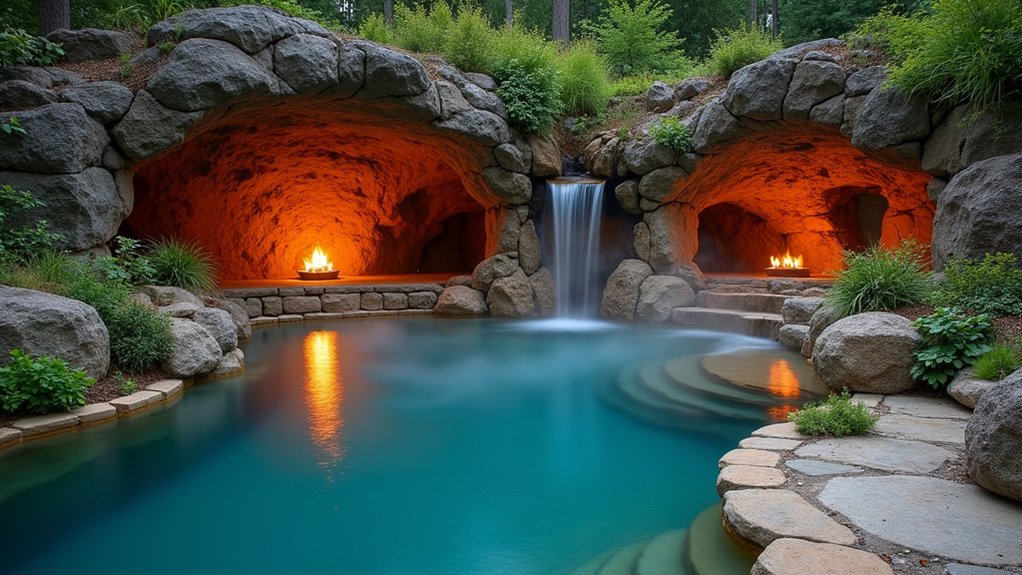 15 Pool Design Ideas With Fire Pit Accents for Cozy Nights natural rock pool retreat