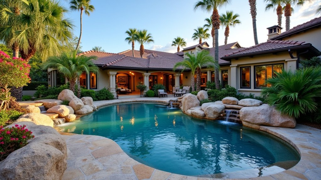 15 Lavish Luxury Pool Landscaping Ideas for a Resort-Level Experience natural stone elegance landscaping