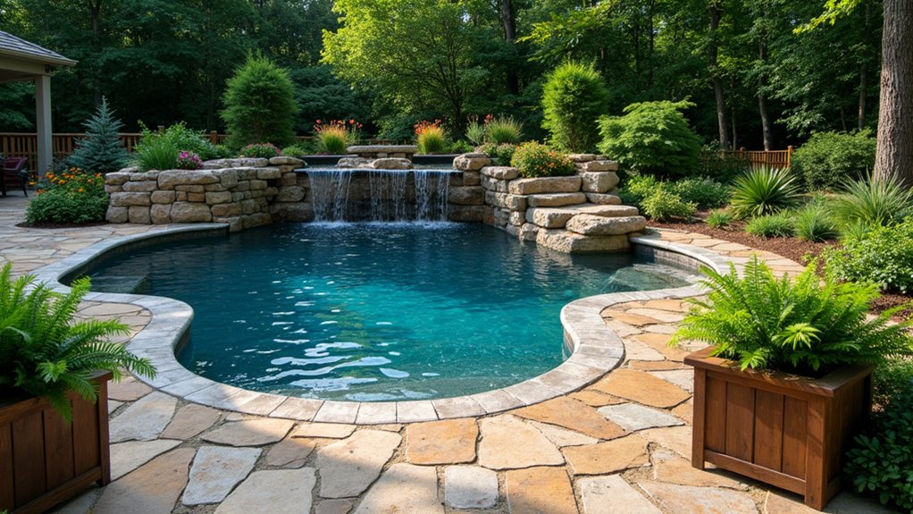 19 Cool Above Ground Pool Half Deck Ideas for Budget-Friendly Builds natural stone inspired tranquility