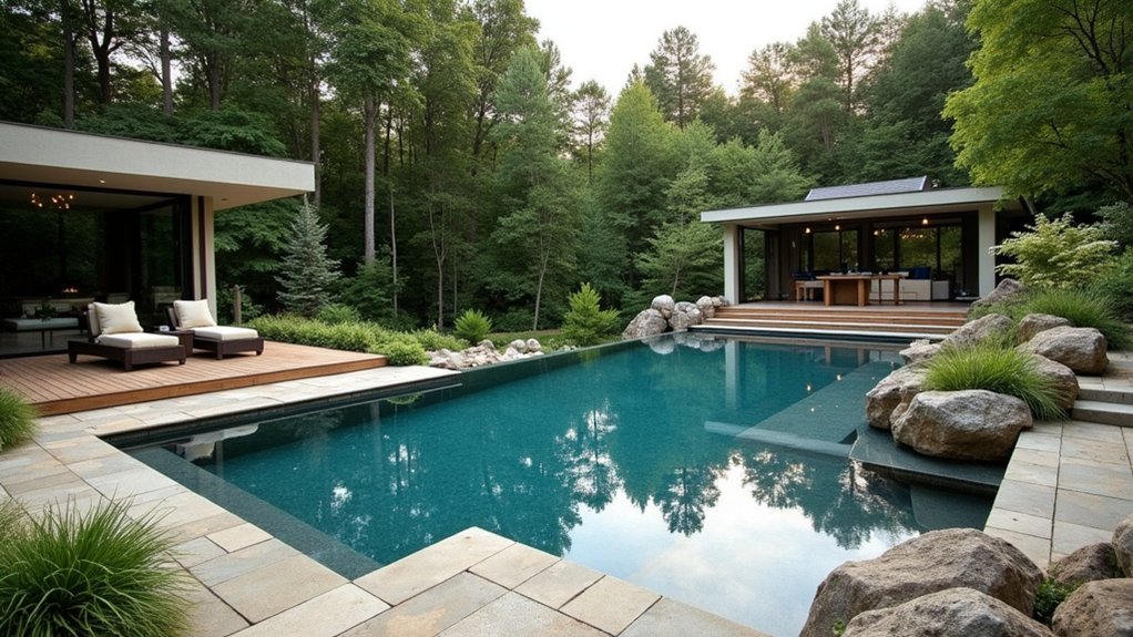 18 Sleek Pool Landscaping With Deck Ideas That Add Seamless Style natural stone pool design